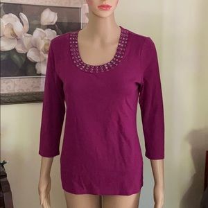 Style & Co. sz M EUC plum top, 3/4 sleeves cotton